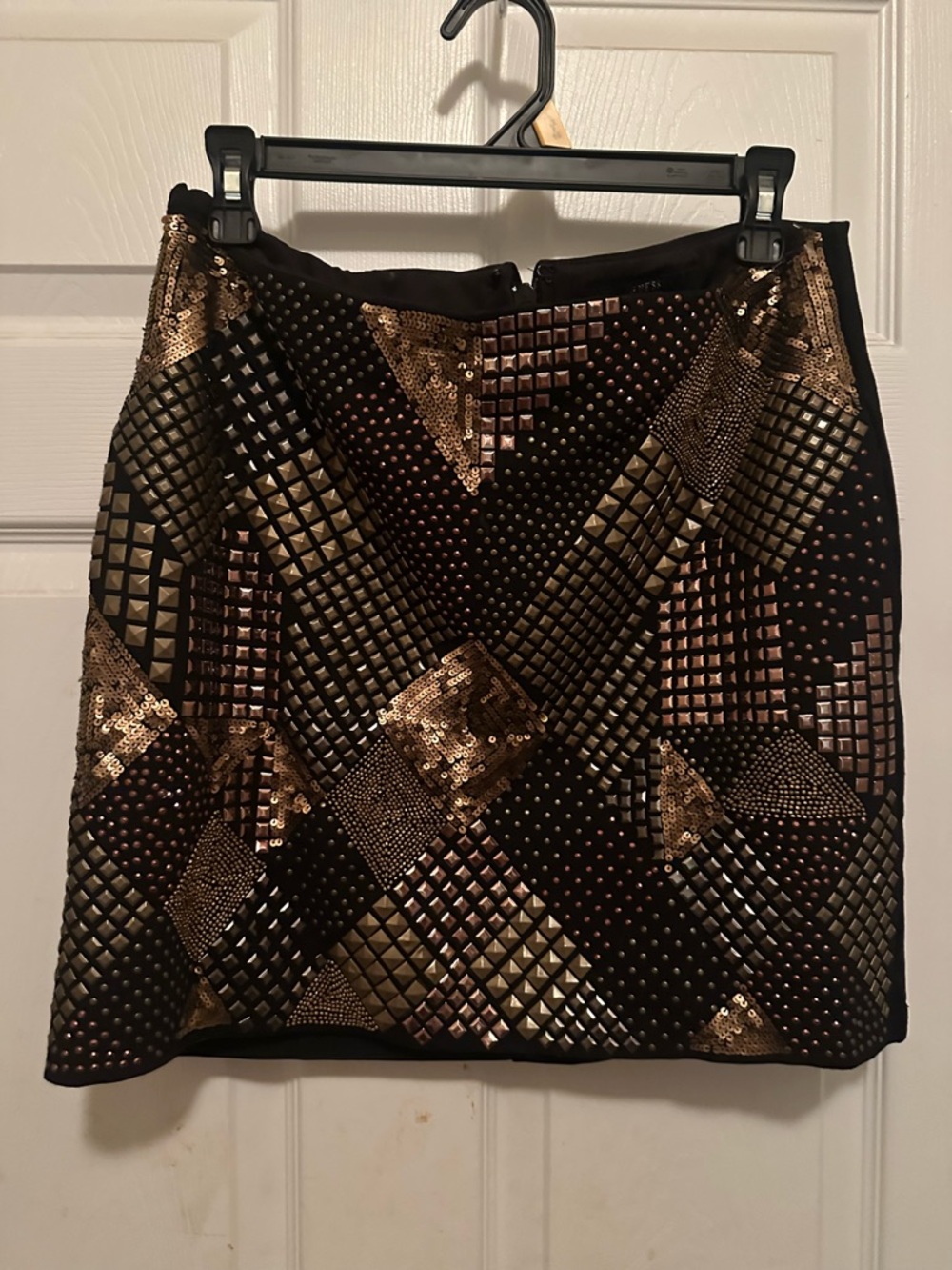 Guess LA Black & Gold Sequin Patchwork Mini Skirt XL